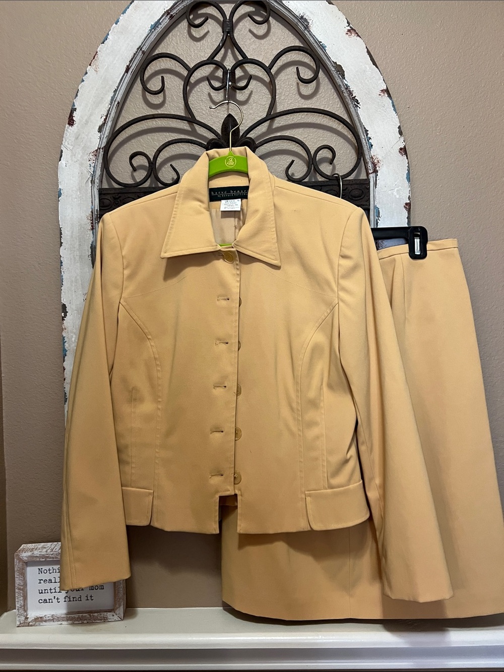Harve Benard Cream Two-Piece Tailored Jacket and Skirt
